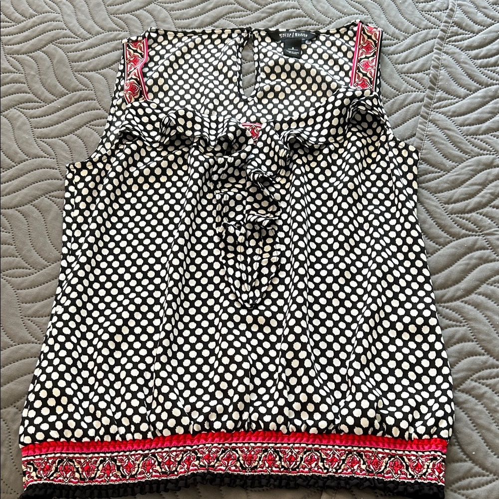 EUC - Gorgeous WHBM Polka Dot Blouse with Red Accents
